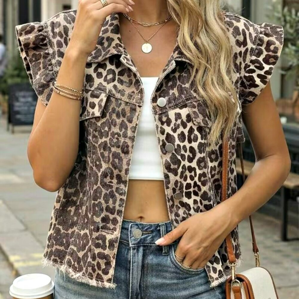 NEW! BEAUTIFUL Animal LEOPARD PRINT RUFFLE VEST - Picture 5 of 6